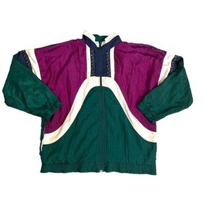 Bold Spirit Vintage Color Block 90s Women's Full Zip Windbreaker Jacket Medium